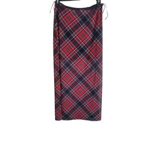 Francesca's Red Black Plaid Mesh Midi Skirt Side Slit Tartan Punk Grunge Small
